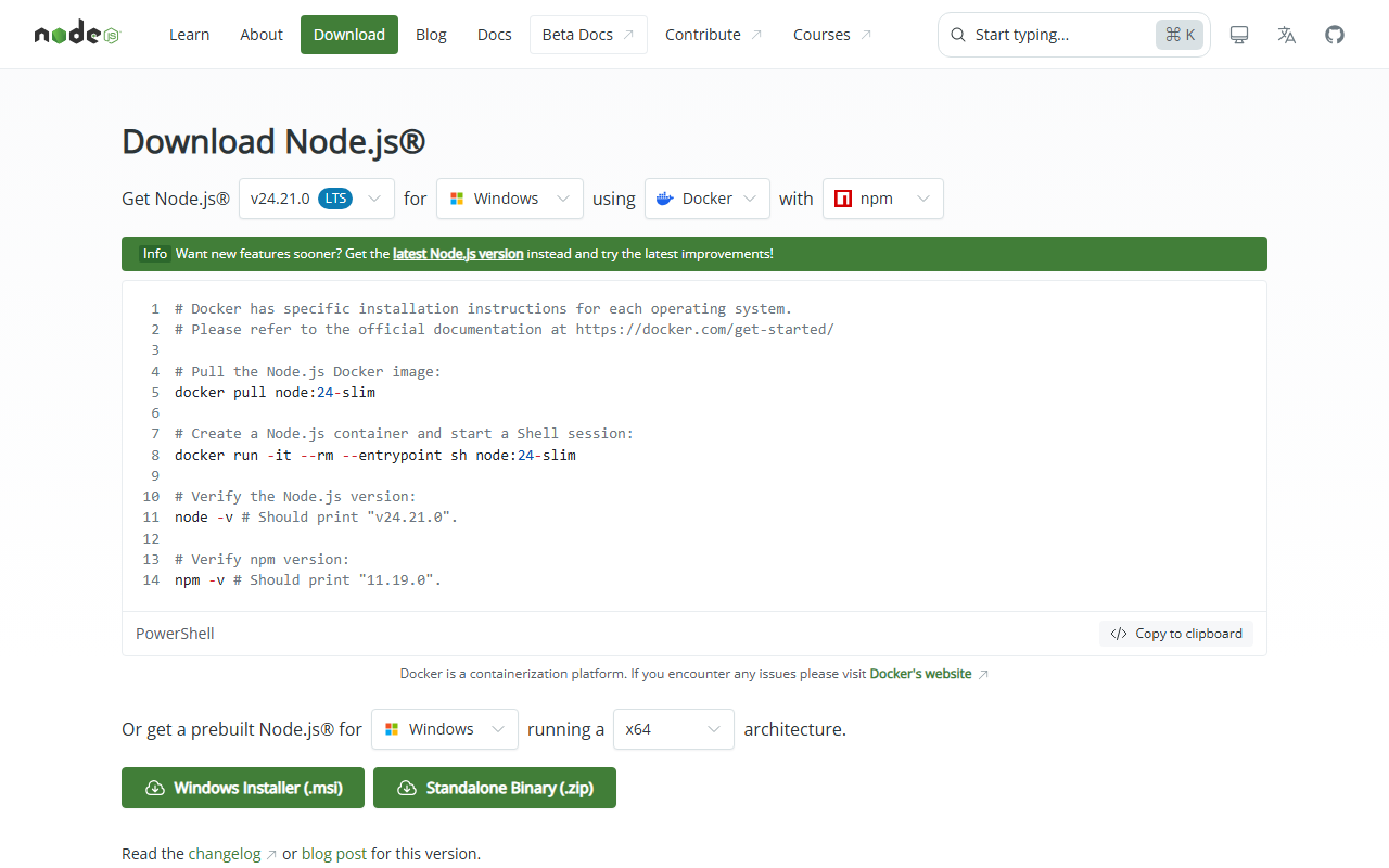 nodejs.org download page
